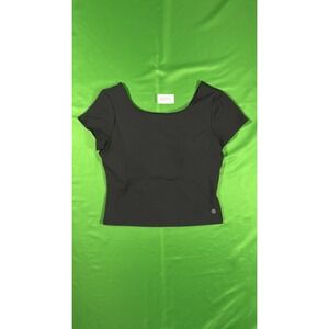 Apana Womens Black Activewear Scoop Neck T-Shirt Size M Athleisure Top